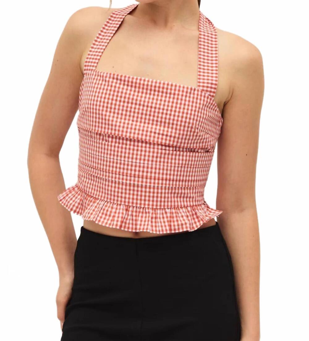NEW ELODIE coraline gingham halter top in coral red